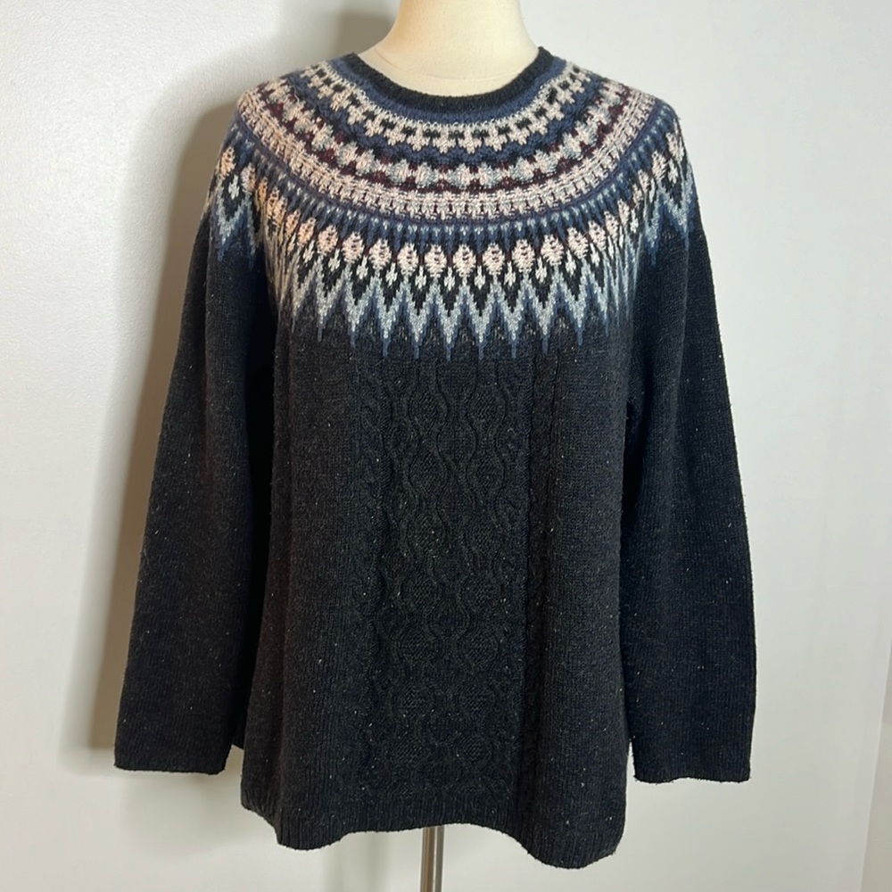 J Jill dark grey fair isle sweater, size large
